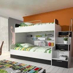 Garnero Arredamenti Letto a castello per bambini 254x120cm bianco nero Enrico Gihome® Bianco Lucido - Nero Lucido Sale