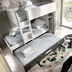 Garnero Arredamenti Letto a castello 90x190 con armadio 244x126cm bianco grafite 3 letti Damian Bianco Opaco - Grafite Best
