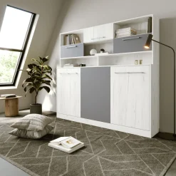 Garnero Arredamenti Letto a scomparsa orizzontale 90x200cm singolo con libreria bianco pino grigio grafite Alvin Gihome® Bianco Frassinato - Grafite Discount