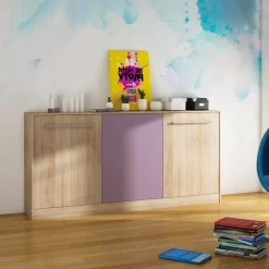 Garnero Arredamenti Letto a scomparsa orizzontale 90x200cm singolo rovere rosa Alvin Gihome® Rovere - Rosa Best