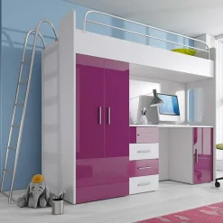 Garnero Arredamenti Letto a soppalco per bambini con armadio 204x86cm bianco viola Luca Bianco Lucido - Viola Sale
