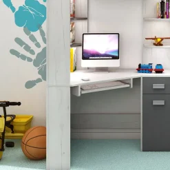 Garnero Arredamenti Letto a soppalco 204x120cm destra bianco pino grafite Dollie Gihome® Grafite - Bianco Frassinato