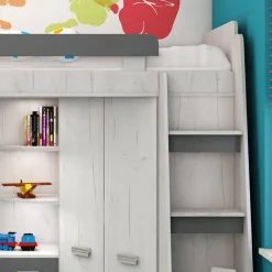 Garnero Arredamenti Letto a soppalco 204x120cm destra bianco pino grafite Dollie Gihome® Grafite - Bianco Frassinato