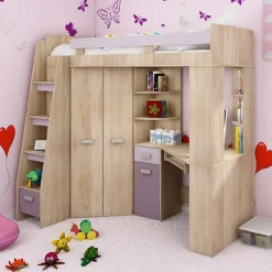 Garnero Arredamenti Letto a soppalco 204x120cm sinistra rovere rosa Dollie Gihome® Rovere - Rosa Sale