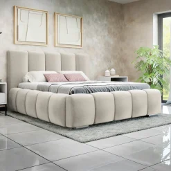 Garnero Arredamenti Letto alla francese 140x200 cm con rete contenitore imbottito beige Cometa Tessuto Paros Beige
