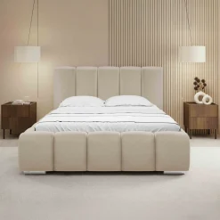 Garnero Arredamenti Letto alla francese 140x200 cm con rete contenitore imbottito beige Cometa Tessuto Paros Beige