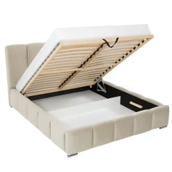 Garnero Arredamenti Letto alla francese 140x200 cm con rete contenitore imbottito beige Cometa Tessuto Paros Beige