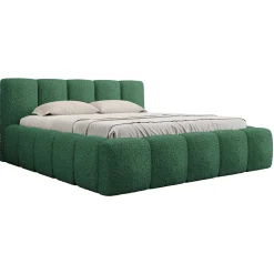 Garnero Arredamenti Letto alla francese 140x200cm con rete contenitore imbottito tessuto bouclé verde Aluna Tessuto Abriamo Verde Clearance