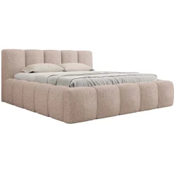 Garnero Arredamenti Letto alla francese 140x200cm con rete contenitore imbottito tessuto bouclé rosa Aluna Tessuto Abriamo Rosa