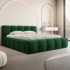 Garnero Arredamenti Letto alla francese 140x200cm con rete contenitore imbottito verde Aluna Tessuto Kronos Verde New
