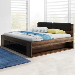 Garnero Arredamenti Letto alla francese 140x200cm con cassettone e vani laterali rovere scuro nero lucido Cortina Gihome® Nero Lucido - Wengè New