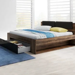 Garnero Arredamenti Letto alla francese 140x200cm con cassettone e vani laterali rovere scuro nero lucido Cortina Gihome® Nero Lucido - Wengè New