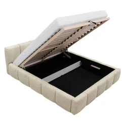 Garnero Arredamenti Letto alla francese 140x200cm con rete contenitore imbottito tessuto bouclé beige Aluna Tessuto Abriamo Beige New