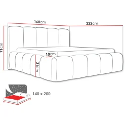 Garnero Arredamenti Letto alla francese 140x200cm con rete contenitore imbottito tessuto bouclé beige Aluna Tessuto Abriamo Beige New
