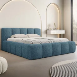 Garnero Arredamenti Letto alla francese 140x200cm con rete contenitore imbottito tessuto bouclé turchese Aluna Tessuto Abriamo Turchese Sale