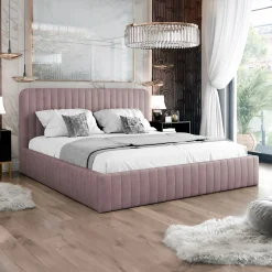 Garnero Arredamenti Letto contenitore alla francese 140x200cm imbottito velluto rosa Poffi Tessuto Vellutato Lucido Rosa