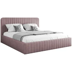 Garnero Arredamenti Letto contenitore alla francese 140x200cm imbottito velluto rosa Poffi Tessuto Vellutato Lucido Rosa