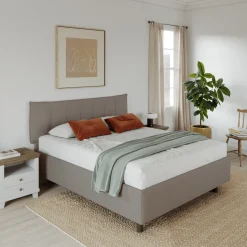 Garnero Arredamenti Letto contenitore matrimoniale 160x195cm imbottito tessuto tortora CozyHaven Tessuto Woven Tortora New