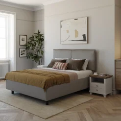 Garnero Arredamenti Letto contenitore matrimoniale 160x195cm imbottito tessuto tortora EliteDreams Tessuto Woven Tortora Outlet