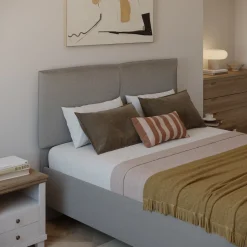 Garnero Arredamenti Letto contenitore matrimoniale 160x195cm imbottito tessuto tortora EliteDreams Tessuto Woven Tortora Outlet