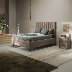 Garnero Arredamenti Letto contenitore matrimoniale 160x195cm imbottito tessuto tortora CozyCubby Tessuto Vellutato Tortora Hot