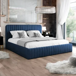 Garnero Arredamenti Letto contenitore matrimoniale 160x200 imbottito velluto blu Poffi Tessuto Vellutato Lucido Blu Online