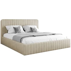 Garnero Arredamenti Letto contenitore matrimoniale oversize 180x200 imbottito velluto beige Poffi Tessuto Vellutato Lucido Beige Clearance