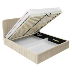 Garnero Arredamenti Letto contenitore matrimoniale oversize 180x200 imbottito velluto beige Poffi Tessuto Vellutato Lucido Beige Clearance