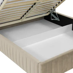 Garnero Arredamenti Letto contenitore matrimoniale oversize 180x200 imbottito velluto beige Poffi Tessuto Vellutato Lucido Beige Clearance