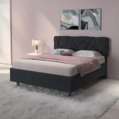 Garnero Arredamenti Letto contenitore matrimoniale 160x195 imbottito tessuto antracite LuxeSleep Tessuto Lycra Antracite Best