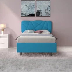 Garnero Arredamenti Letto contenitore una piazza e mezza 120x195 imbottito tessuto azzurro LuxeSleep Tessuto Lycra Azzurro Outlet