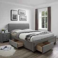 Garnero Arredamenti Letto matrimoniale in tessuto con cassettoni 160x200cm Mestre Gihome® Grigio Best