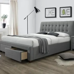 Garnero Arredamenti Letto matrimoniale in tessuto con cassettoni 160x200cm grigio Anita Gihome® Best