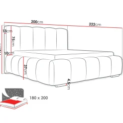 Garnero Arredamenti Letto matrimoniale oversize 180x200 cm con rete contenitore imbottito grigio scuro Cometa Tessuto Kronos Grigio Scuro Hot