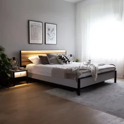 Garnero Arredamenti Letto oversize contenitore 180x200cm con LED e presa USB-C grigio nero rovere Luna Outlet