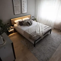 Garnero Arredamenti Letto oversize contenitore 180x200cm con LED e presa USB-C grigio nero rovere Luna Outlet