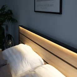 Garnero Arredamenti Letto oversize contenitore 180x200cm con LED e presa USB-C grigio nero rovere Luna Outlet