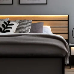 Garnero Arredamenti Letto oversize contenitore 180x200cm con LED e presa USB-C grigio nero rovere Luna Outlet