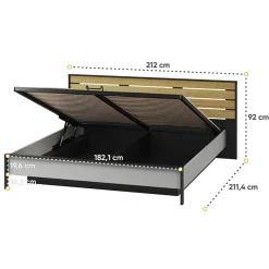 Garnero Arredamenti Letto oversize contenitore 180x200cm con LED e presa USB-C grigio nero rovere Luna Outlet