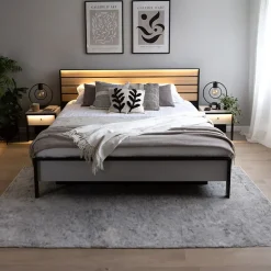 Garnero Arredamenti Letto oversize contenitore 180x200cm con LED e presa USB-C grigio nero rovere Luna Outlet