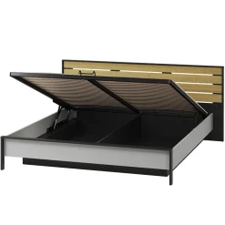 Garnero Arredamenti Letto oversize contenitore 180x200cm con LED e presa USB-C grigio nero rovere Luna Outlet