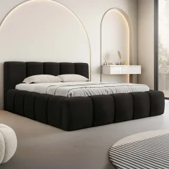 Garnero Arredamenti Letto oversize 180x200cm con rete contenitore imbottito nero Aluna Tessuto Kronos Nero