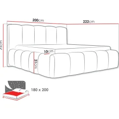 Garnero Arredamenti Letto oversize 180x200cm con rete contenitore imbottito nero Aluna Tessuto Kronos Nero