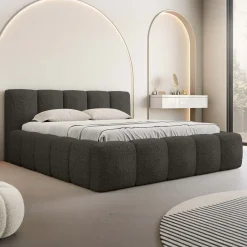 Garnero Arredamenti Letto oversize 180x200cm con rete contenitore imbottito tessuto bouclé nero Aluna Tessuto Abriamo nero Hot