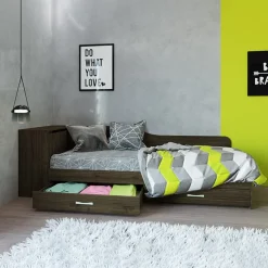 Garnero Arredamenti Letto singolo con comò e cassettoni 82x190cm Catullo Noce Sale