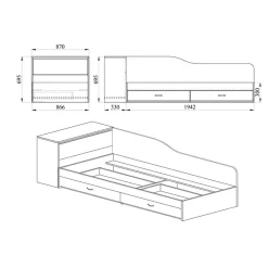 Garnero Arredamenti Letto singolo con comò e cassettoni 82x190cm sonoma Catullo Rovere Outlet