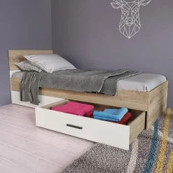 Garnero Arredamenti Letto singolo 90x200cm 2 cassetti rovere beige champagne Fabio Gihome® Discount