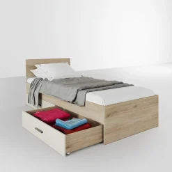 Garnero Arredamenti Letto singolo 90x200cm 2 cassetti rovere beige champagne Fabio Gihome® Discount