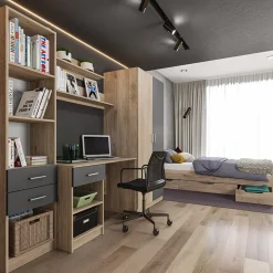 Garnero Arredamenti Letto singolo 90x200cm 3 cassetti rovere chiaro Kabala Best