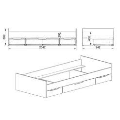Garnero Arredamenti Letto singolo 90x200cm 3 cassetti rovere chiaro Kabala Best